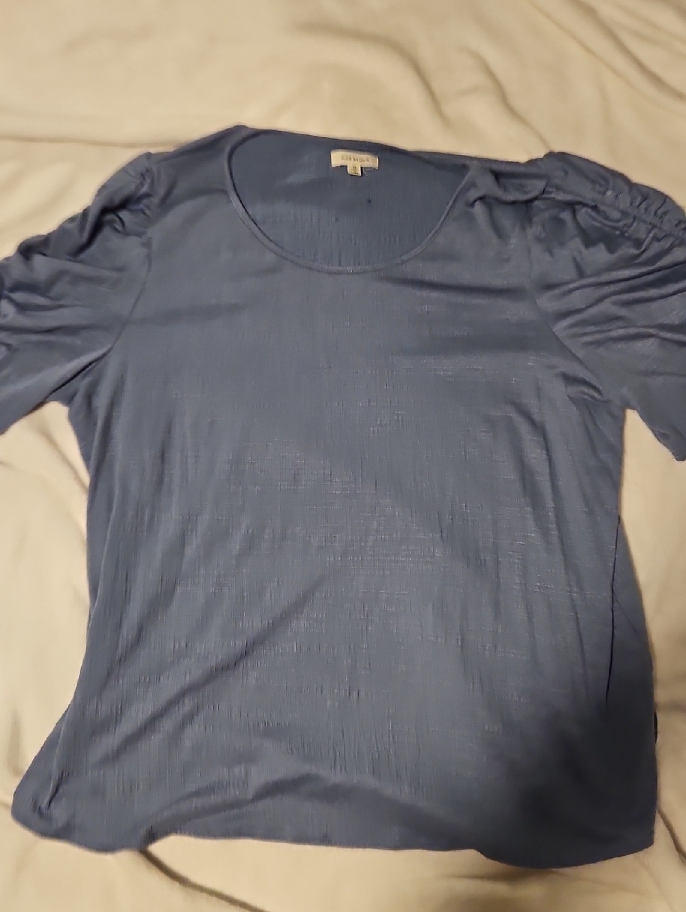 Max Studio Slate Blue Scoop Neck Short Sleeve Top
